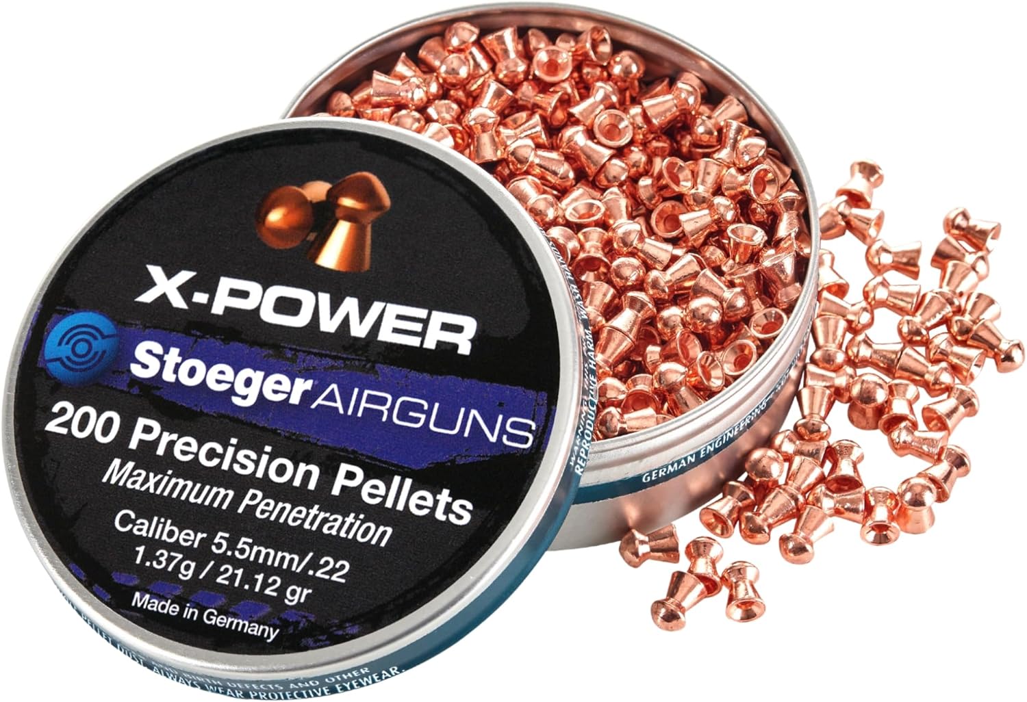 Stoeger X-Power, pellets puntiagudos de plomo y cúpula recubiertos de cobre, calibre 22, 200 unidades