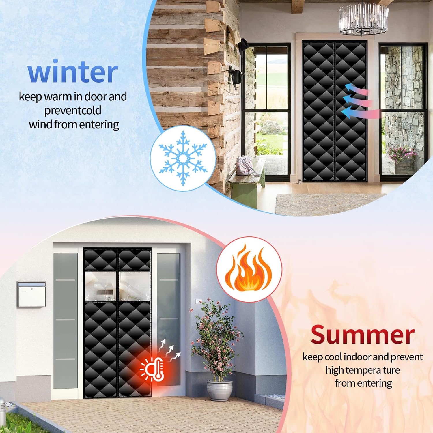 Cortina de puerta con aislamiento magnético con ventanas desmontables, relleno de fibra de poliéster, se adapta a puertas de hasta 36 x 82 pulgadas,