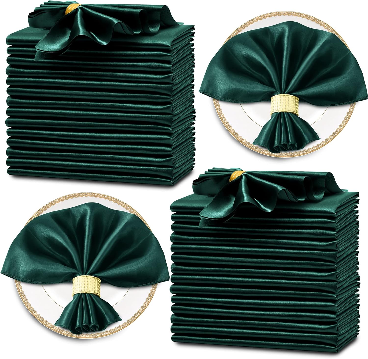 Paquete de 30 servilletas de satén de color verde bosque de 20 x 20 pulgadas, servilletas cuadradas suaves de tela sedosa, decoración de mesa para