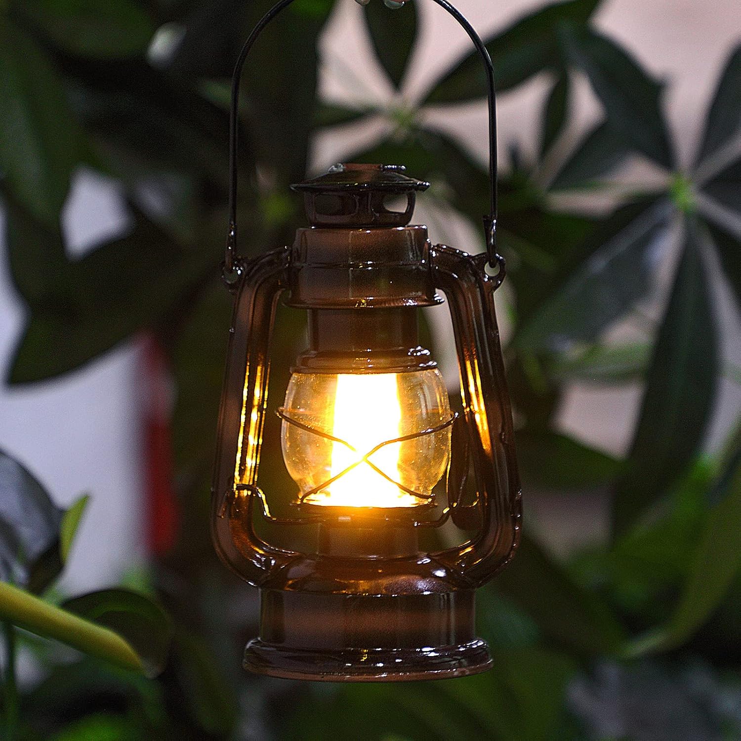 12 faroles LED vintage de 8 pulgadas para huracán, 12 LED cálidos e interruptor de atenuación, funciona con pilas, farol colgante decorativo para