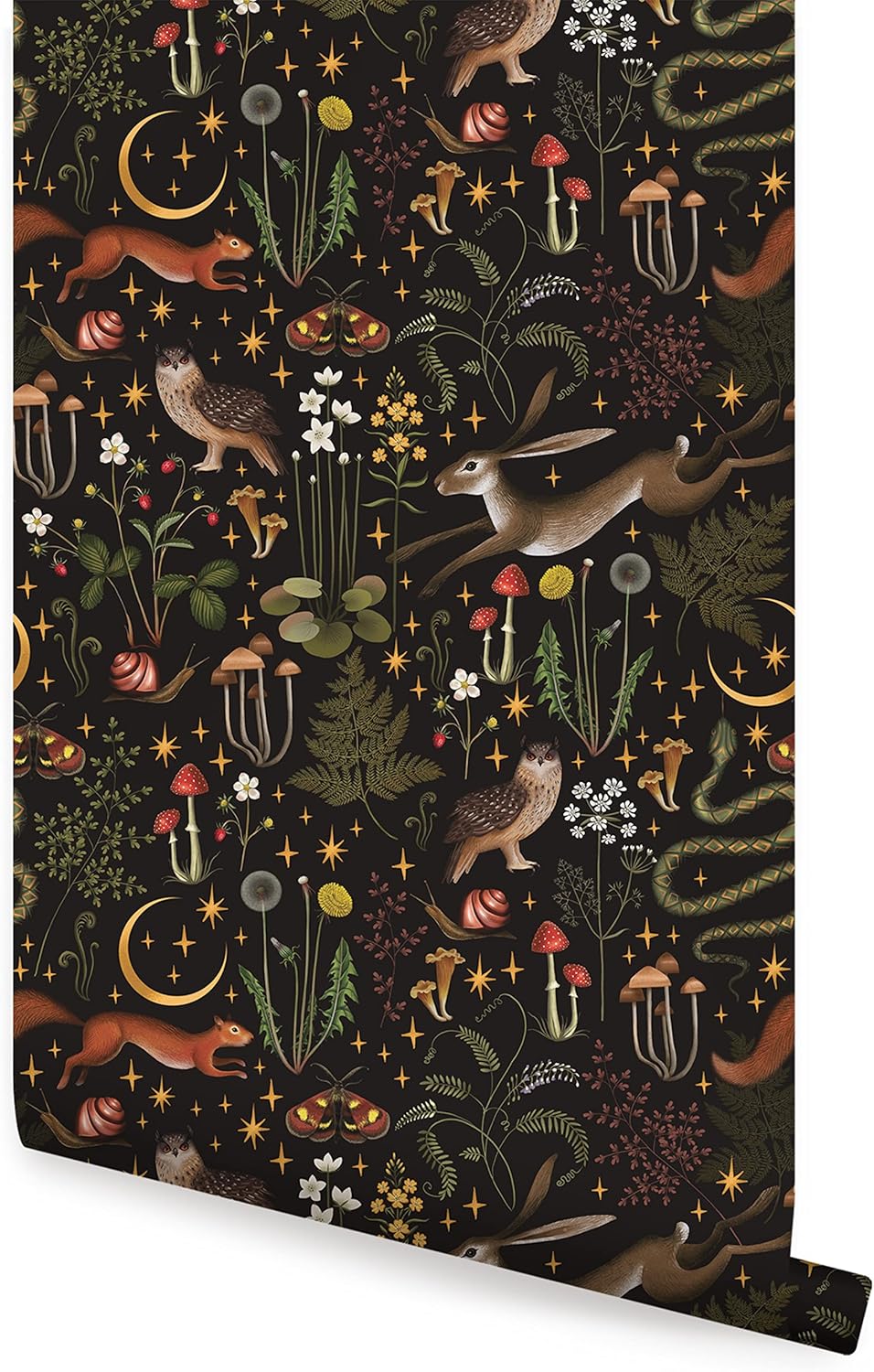 Papel pintado por encima de wainscott – Fondo oscuro Bosque Encantado Cuento de hadas – Hoja individual – 2 x 9 pies