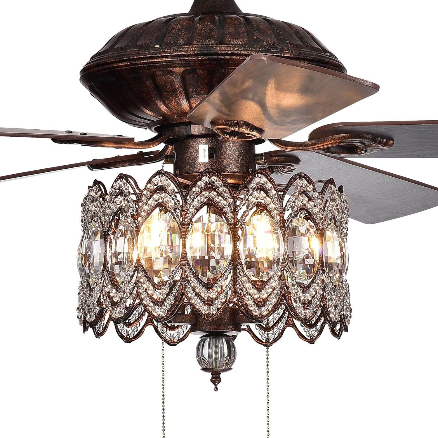Neatmeat Ventiladores de techo de 52 pulgadas con luces, ventilador de techo de cristal Tiffany con control de cadena de tracción, ventilador de