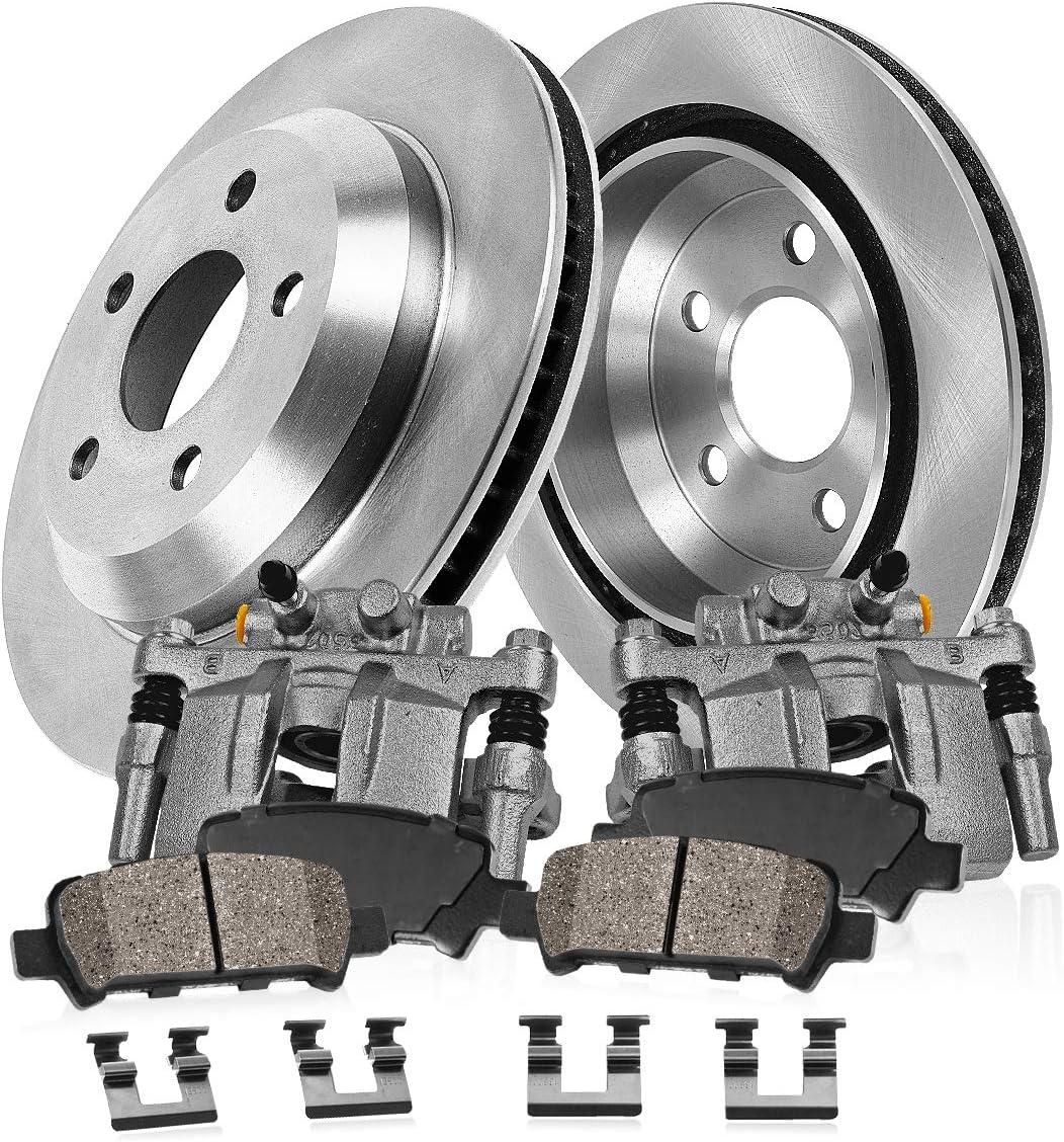 Callahan Pinzas traseras y rotores de disco de freno de repuesto y pastillas de freno de cerámica + kit de freno de hardware para Ford Expedition