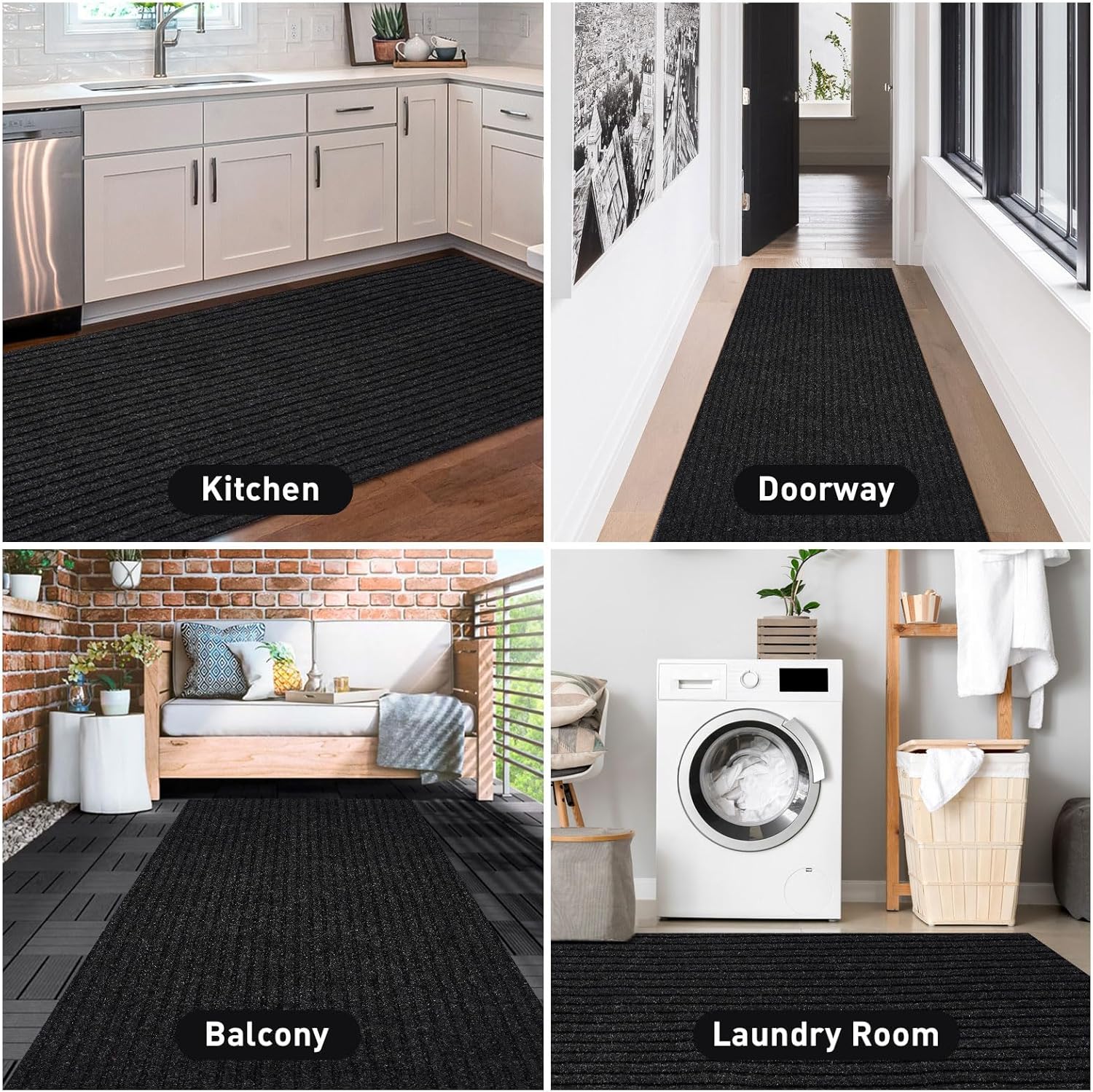 Alfombra de pasillo de 2 x 5 pies, para interiores y exteriores, alfombras de pasillo con respaldo de goma antideslizante, tapete de puerta de