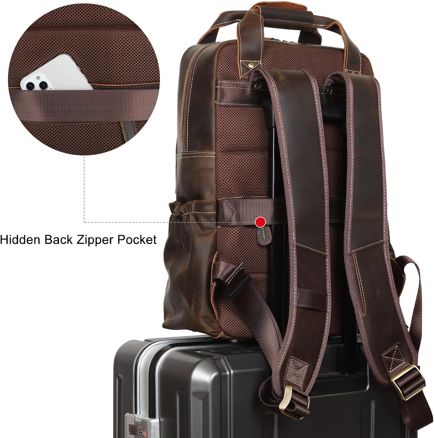 TIDING Mochila de cuero para hombre Mochila para portátil de 17.3 pulgadas, mochila de gran capacidad para viajes de negocios y oficina, Marrón