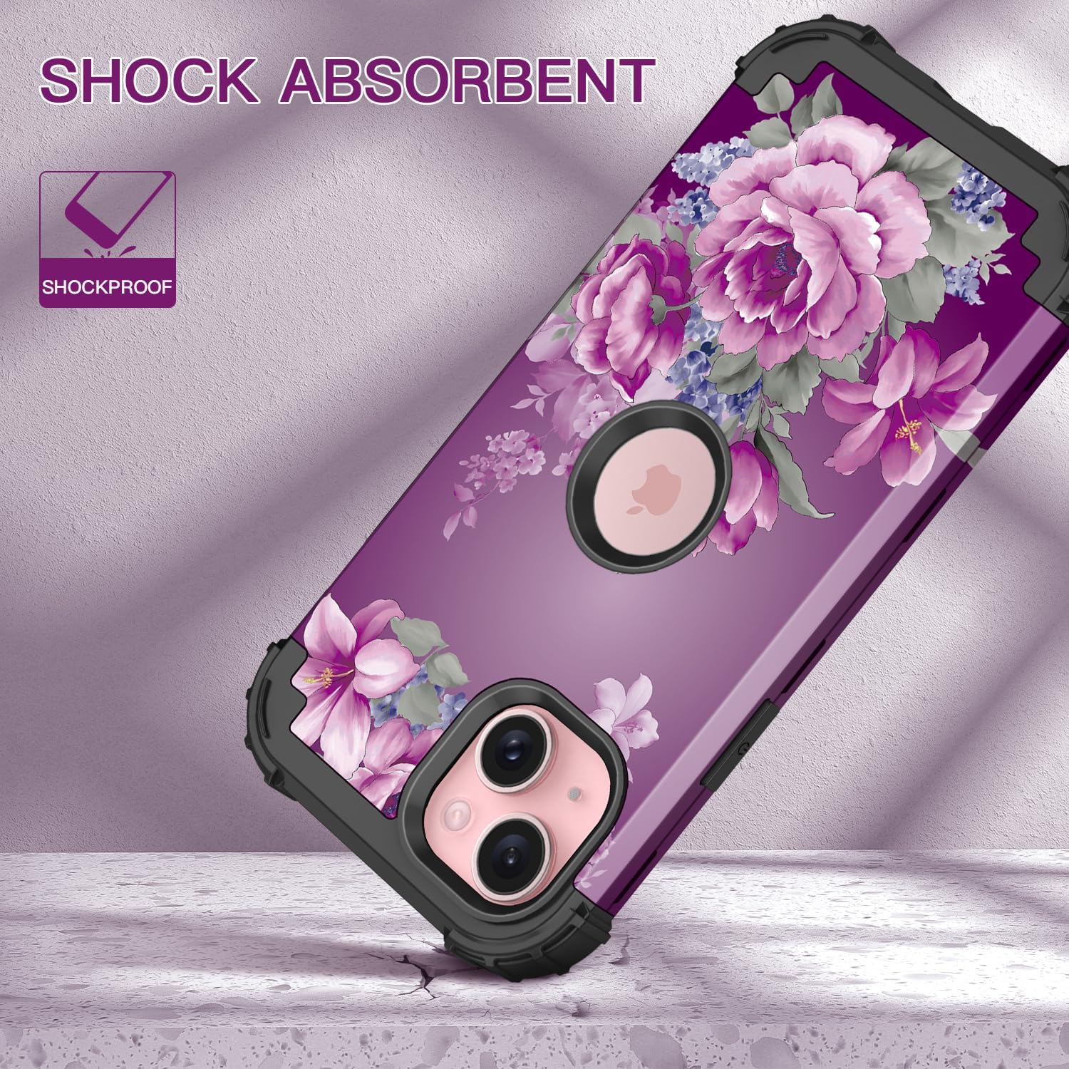 LONTECT Funda para iPhone 15 de tres capas, a prueba de golpes, resistente, de policarbonato duro, resistente, funda protectora de alto impacto,