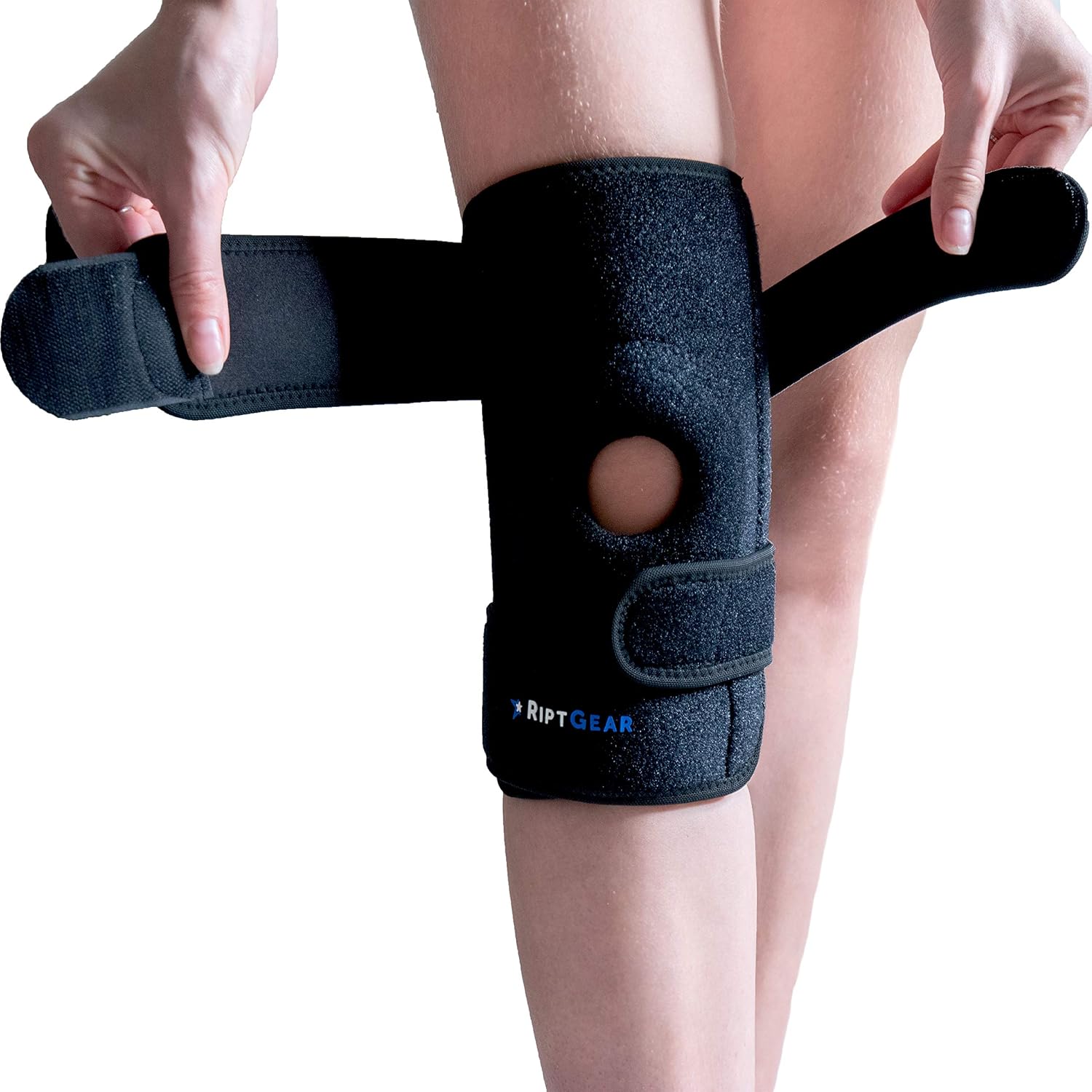 RiptGear Rodillera abierta con correas laterales ajustables, diseñada para reducir la presión en la rodillera