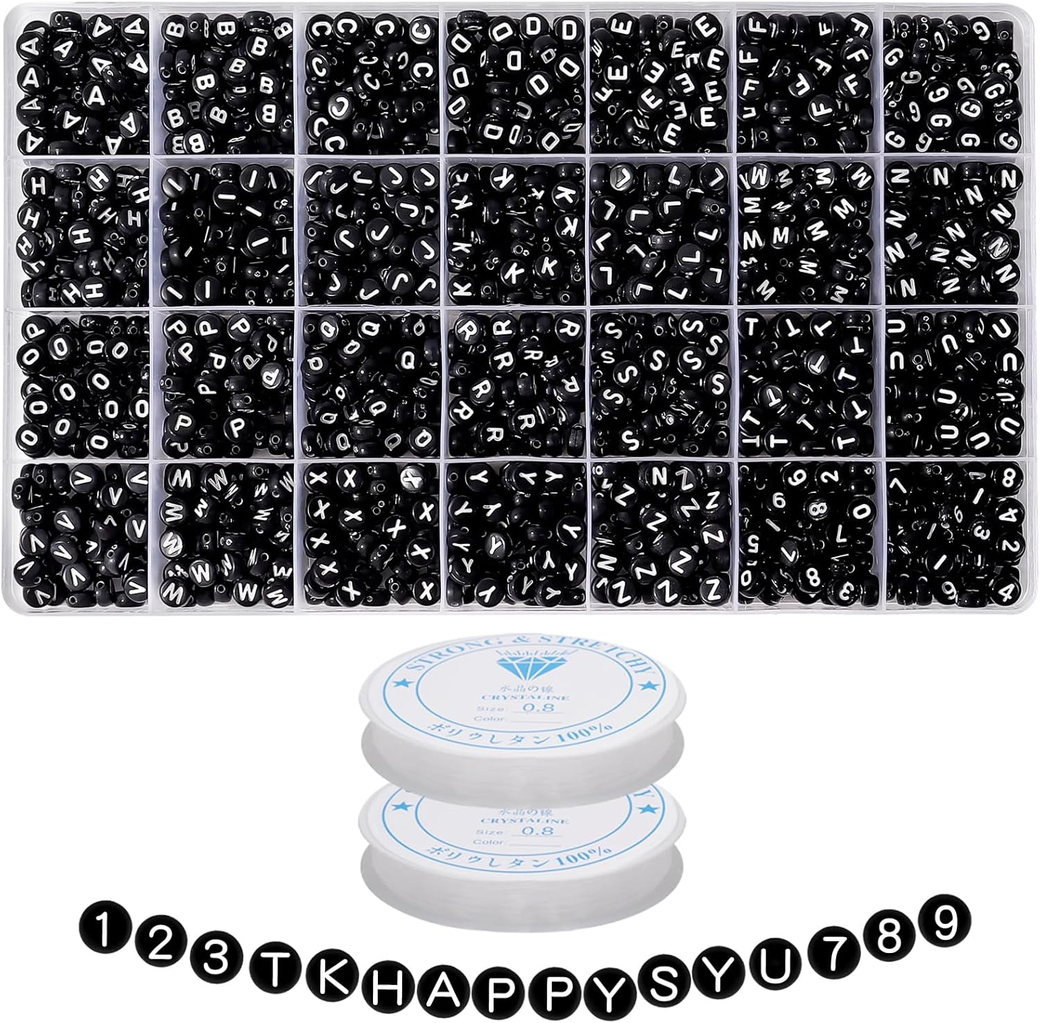 Long tiantian Kit de 1400 cuentas de letras negras, 28 estilos de cuentas del alfabeto para pulseras y fabricación de joyas