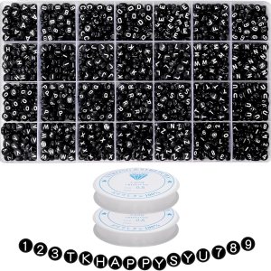 Long tiantian Kit de 1400 cuentas de letras negras, 28 estilos de cuentas del alfabeto para pulseras y fabricación de joyas Long tiantian Kit de 1400 cuentas de letras negras, 28 estilos de cuentas del alfabeto para pulseras y fabricación de joyas