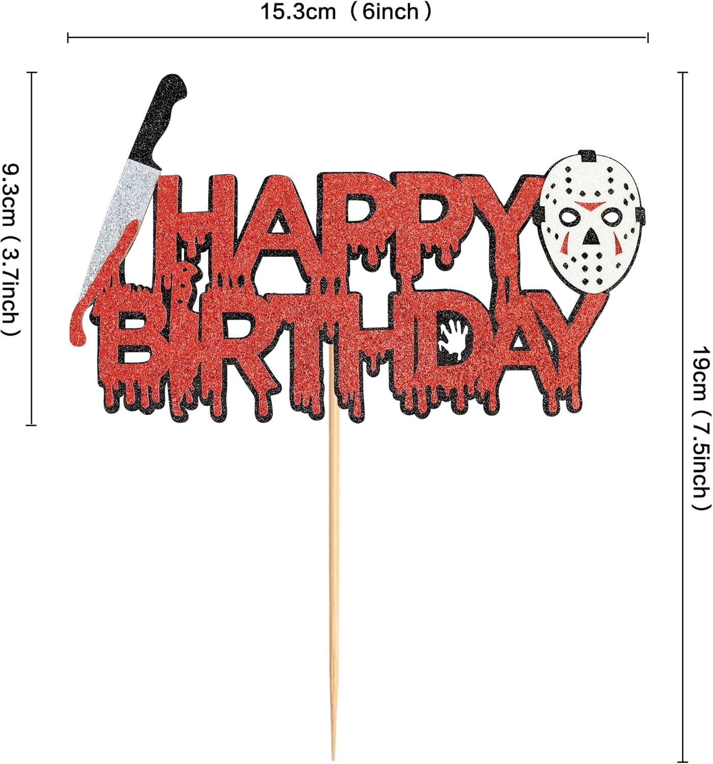 Ercadio 1 paquete de decoración de pastel de película de terror con purpurina para Halloween Killer para pastel de cumpleaños con temática de