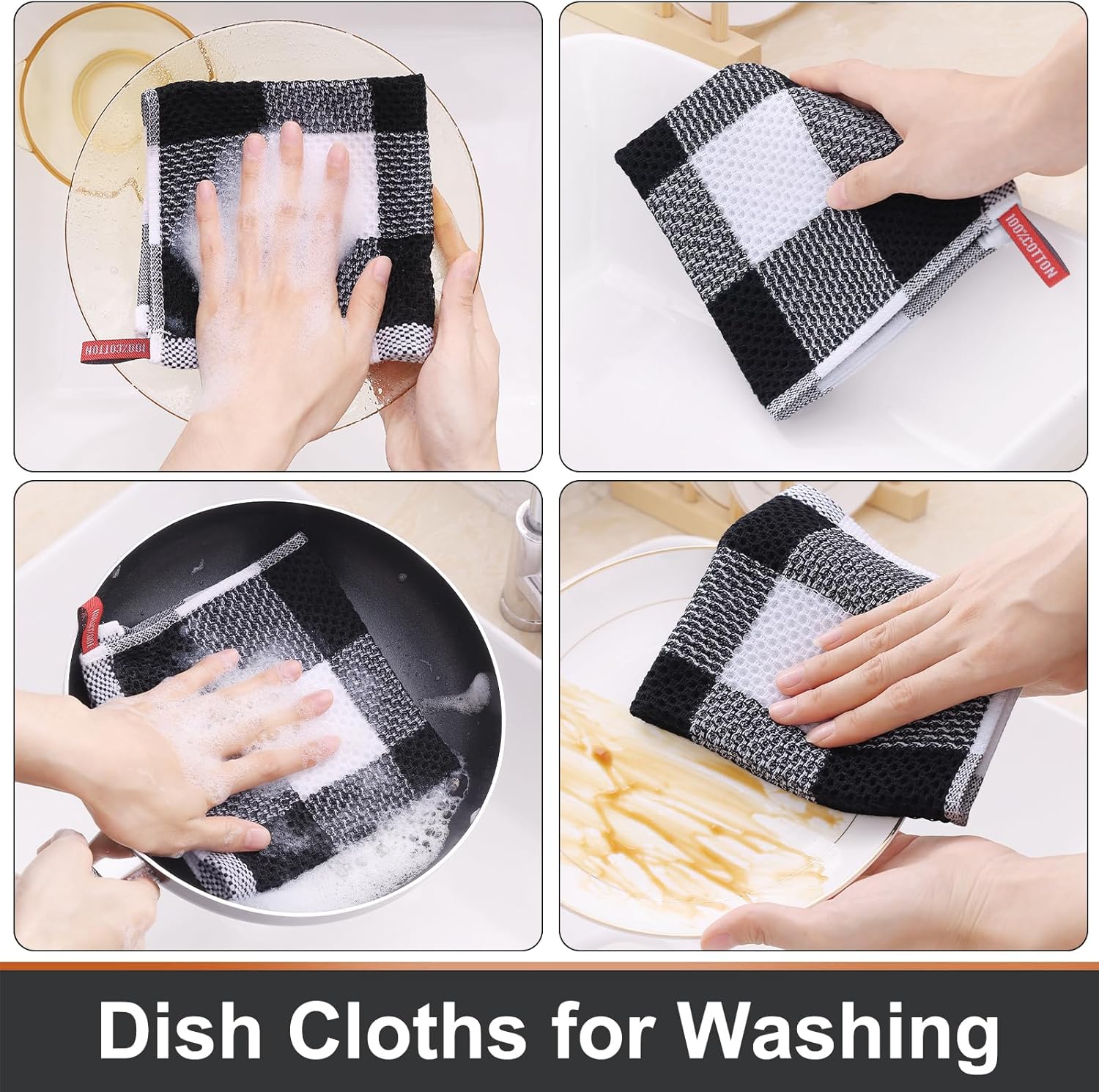 Trapos de cocina a cuadros 100% algodón, 12 x 12 pulgadas, súper suaves y absorbentes, de secado rápido, trapos de cocina para cocina, paquete de