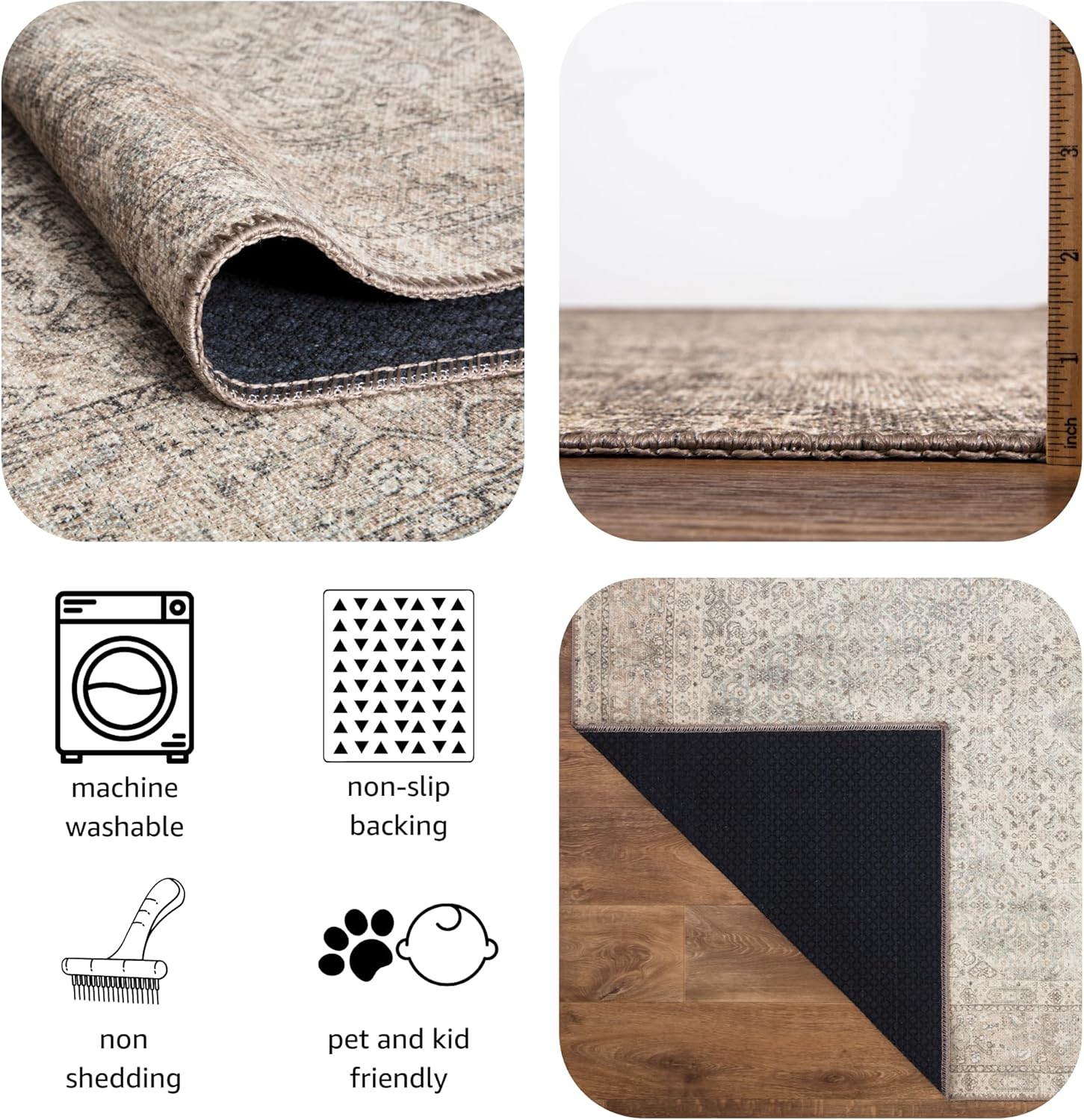Keen Home Design Alfombras lavables a máquina con parte trasera antideslizante, ideal para pasillo, sala de estar, dormitorio, cocina y lavandería,