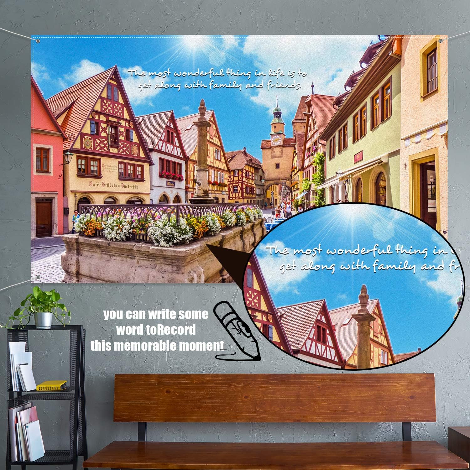 Decoraciones para festivales en el estilo del Oktoberfest, póster extra grande de paisaje de calle bávara, telón de fondo, pancarta de fondo para