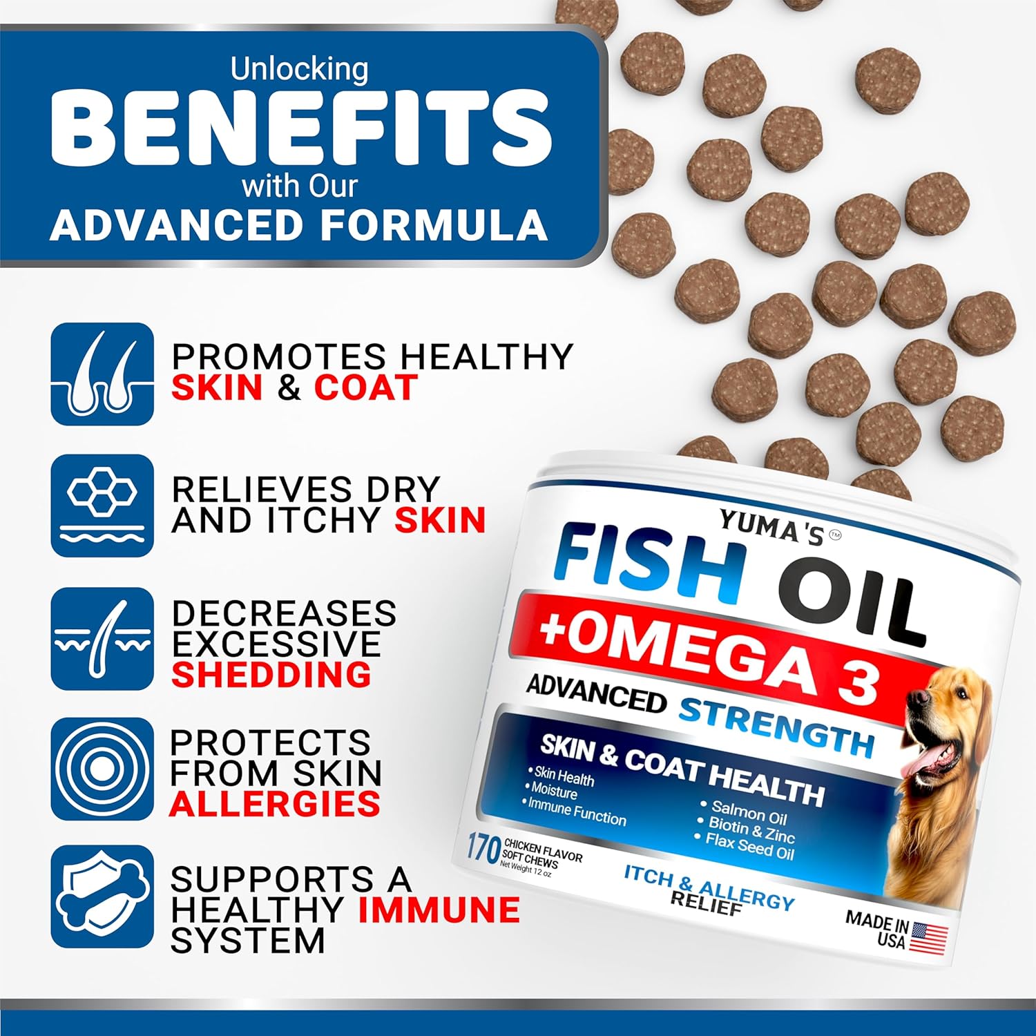 Aceite de pescado Omega 3 para perros  170 unidades  Suplemento para piel y pelaje  Omega 3 para perros  Tratamiento de alivio de la piel seca y con
