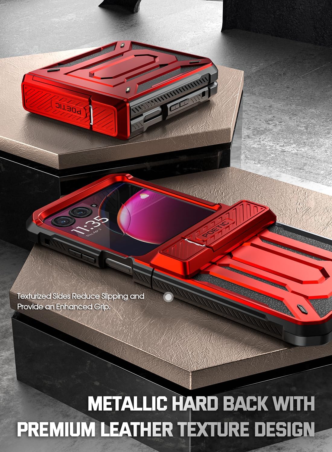 Poetic Spartan – Funda para Motorola Moto Razr + Plus 2023, con función atril, protección de bisagra, prueba de caídas de grado militar de 20 pies,