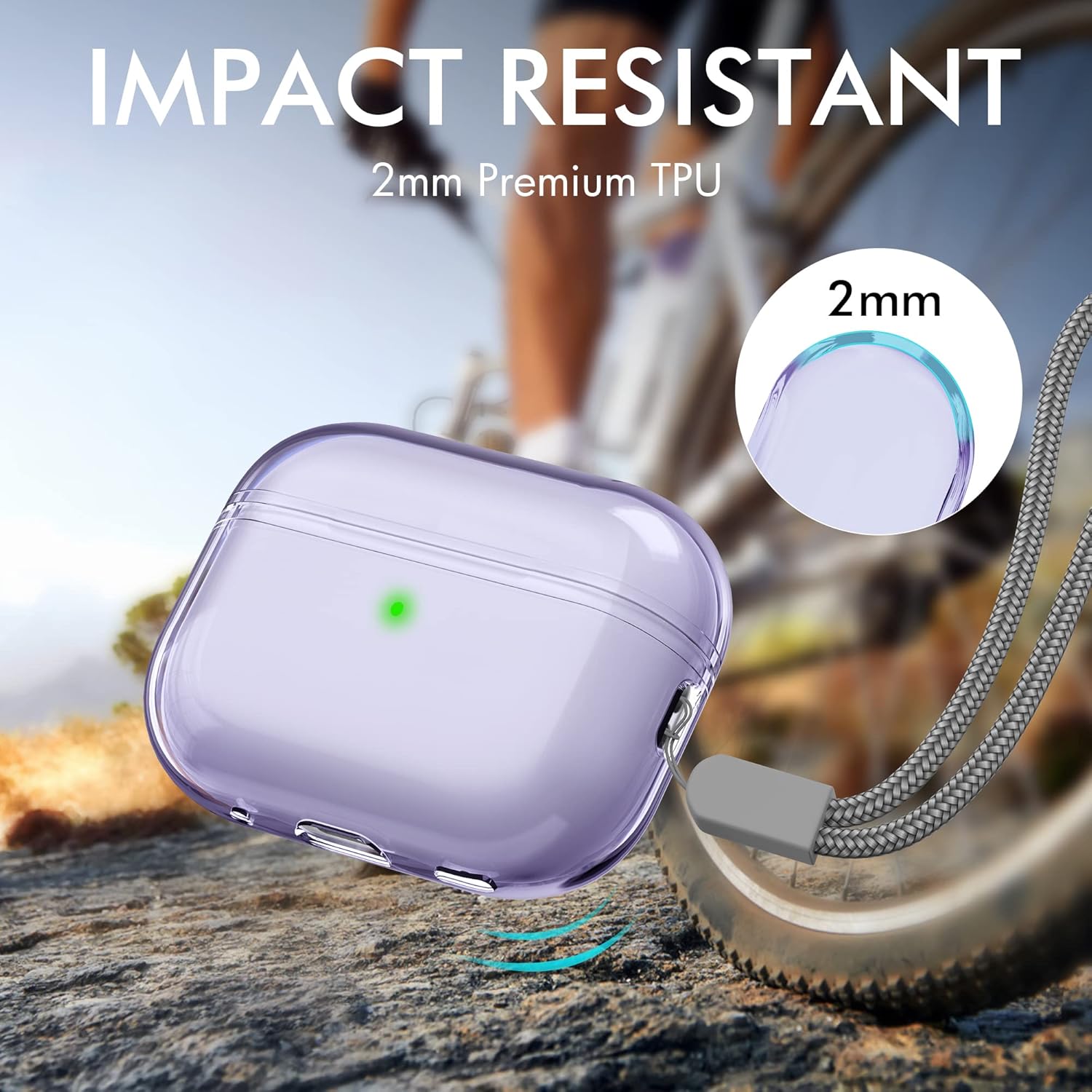 NIUTRENDZ AirPods Pro 2 Funda protectora de TPU suave con cordón LED frontal visible compatible con AirPods Pro de 2 generación 2022 (morado)