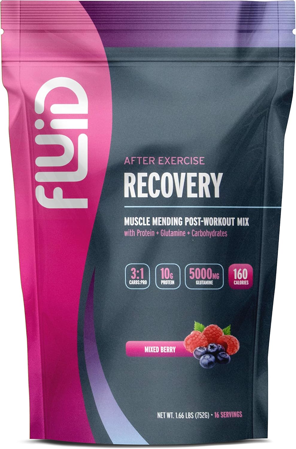 Fluid Recovery – Mezcla de bebida después del entrenamiento, proteína aislada de suero de leche, L-glutamina, carbohidratos, todos los ingredientes
