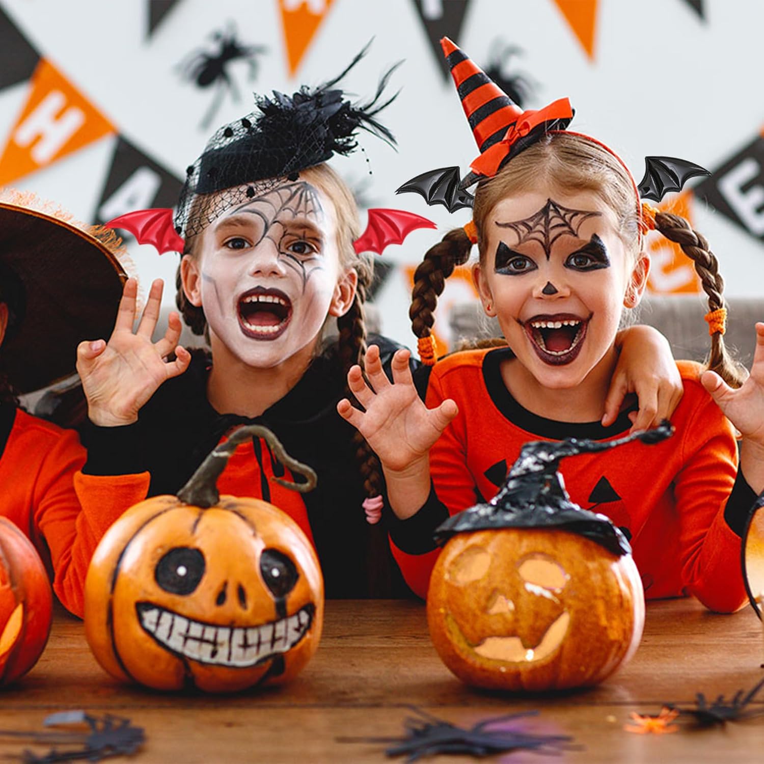 2 pares de pinzas para el pelo de murciélago de Halloween, horquillas de murciélago negro y rojo, lindos accesorios de Halloween para mujeres,