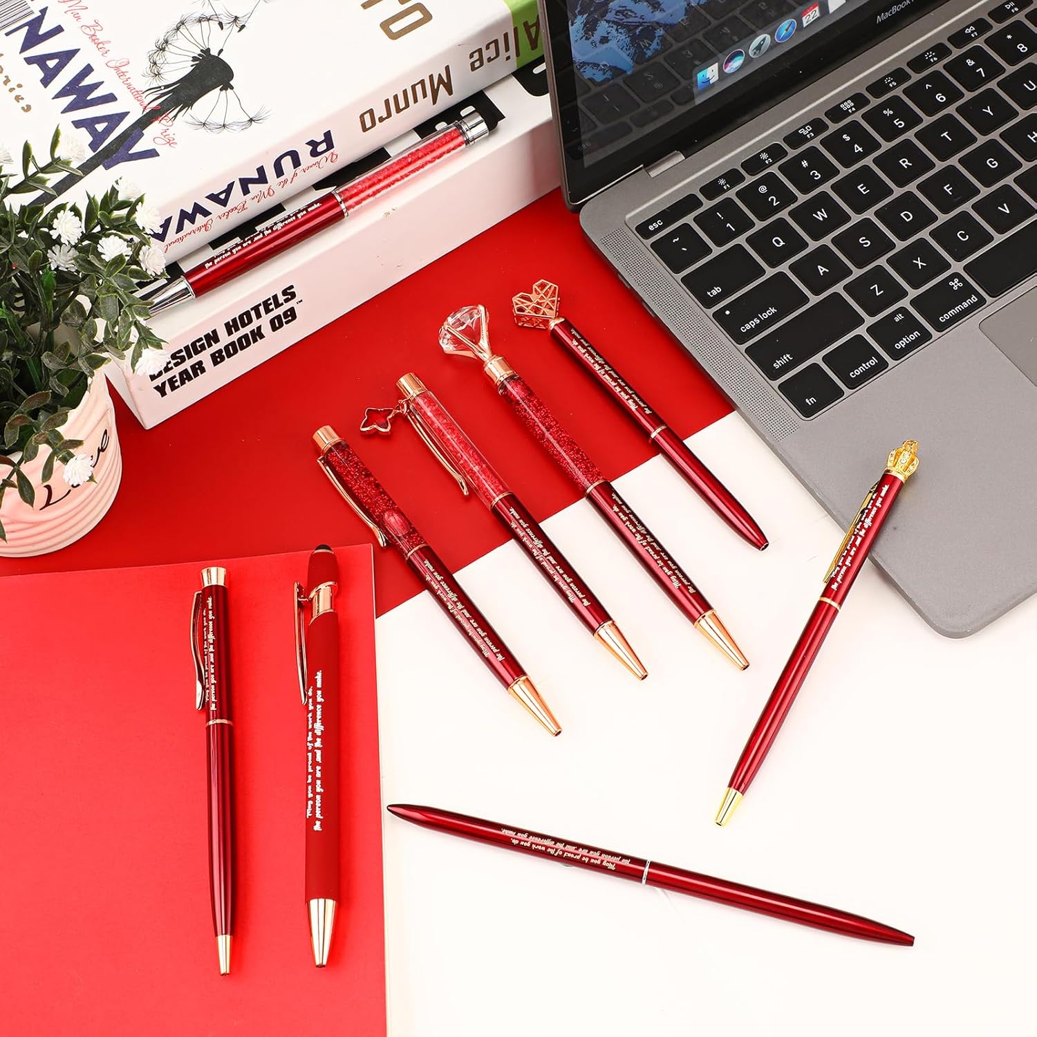 Yeaqee Juego de 9 bolígrafos de metal con diamantes de cristal motivacional para diario, tinta negra, bonitos y lindos bolígrafos kawaii, regalos de