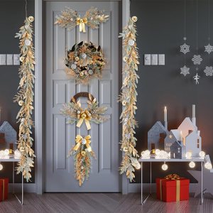 Corona de Navidad para puerta delantera, guirnalda de otoño para dintel de manto, festón de árbol al revés, guirnalda de semicírculo, rama de ratán Corona de Navidad para puerta delantera, guirnalda de otoño para dintel de manto, festón de árbol al revés, guirnalda de semicírculo, rama de ratán