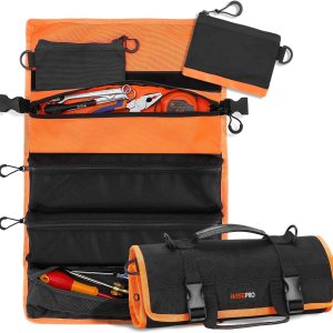 WISEPRO Bolsa enrollable para herramientas, bolsa enrollable de herramientas resistente con 3 bolsas desmontables, bolsas de rollo de herramientas WISEPRO Bolsa enrollable para herramientas, bolsa enrollable de herramientas resistente con 3 bolsas desmontables, bolsas de rollo de herramientas