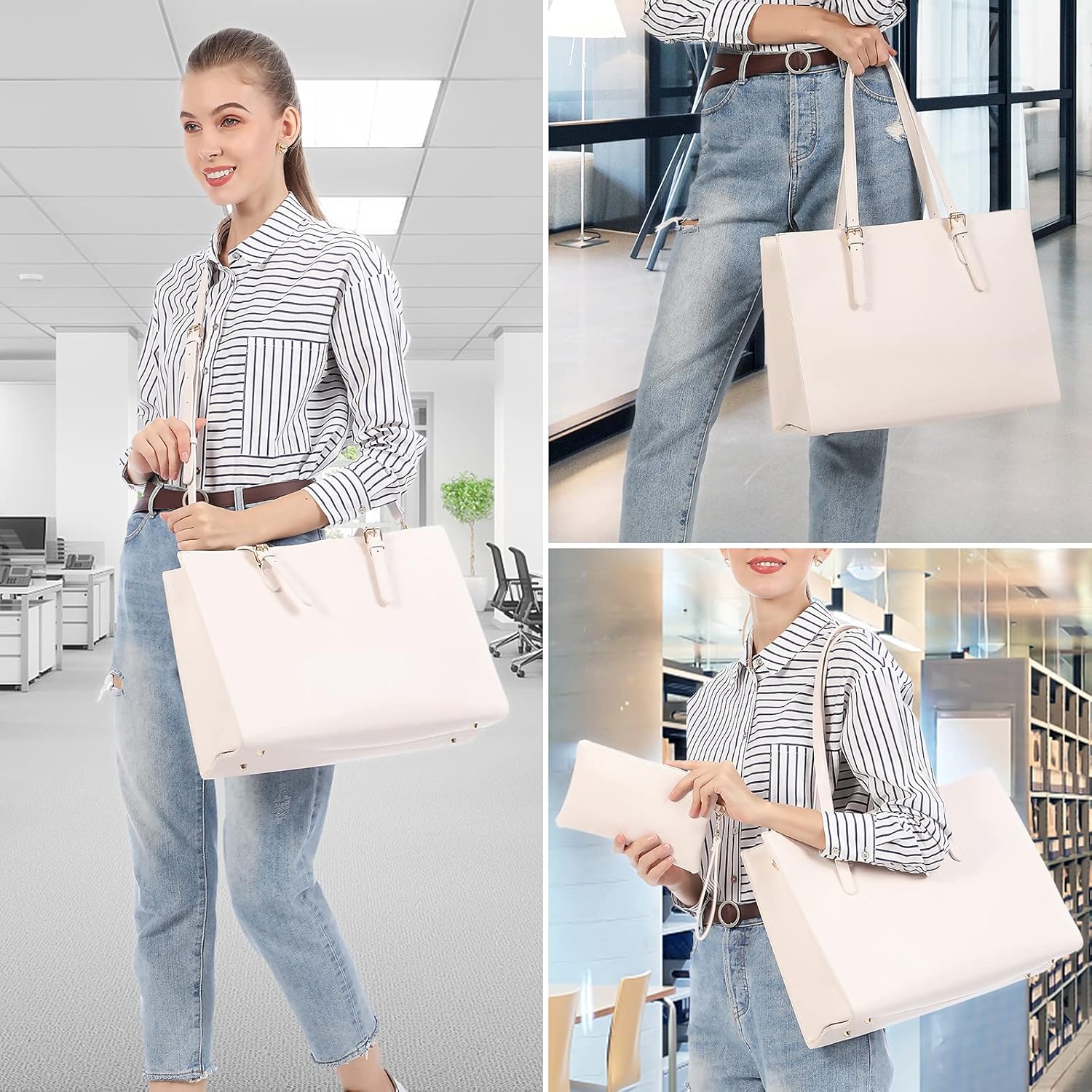 LOVEVOOK Bolsa para computadora portátil para mujer, bolso de mano de gran capacidad, juego de bolso de hombro de cuero, maletín profesional de