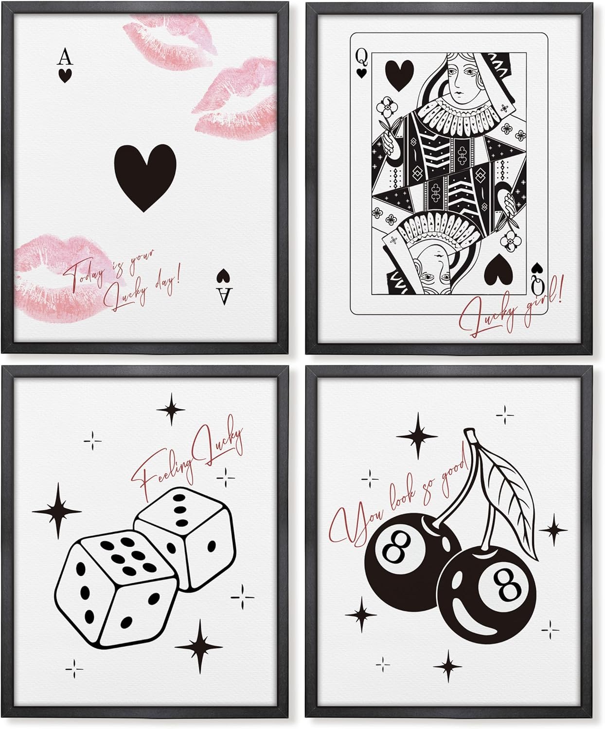 GOXFOC Trendy Retro Feeling Lucky You Look So Good – Juego de 4 impresiones artísticas de pared sin marco, juego de 4 pósteres retro de moda,