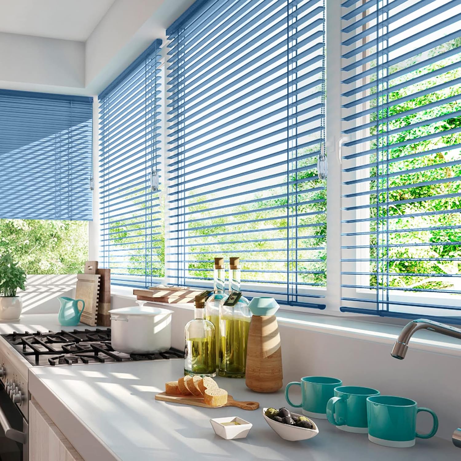 Persianas de vinilo de 1 pulgada para ventanas con cable, persianas y persianas, mini persianas para ventanas, persianas horizontales, persianas de