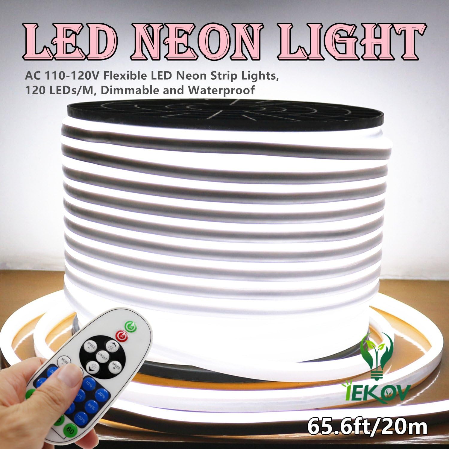 Tira de luces LED de neón (110  120 V, 60 ledesm, resistente al agua, 5050 SMD, con control remoto)