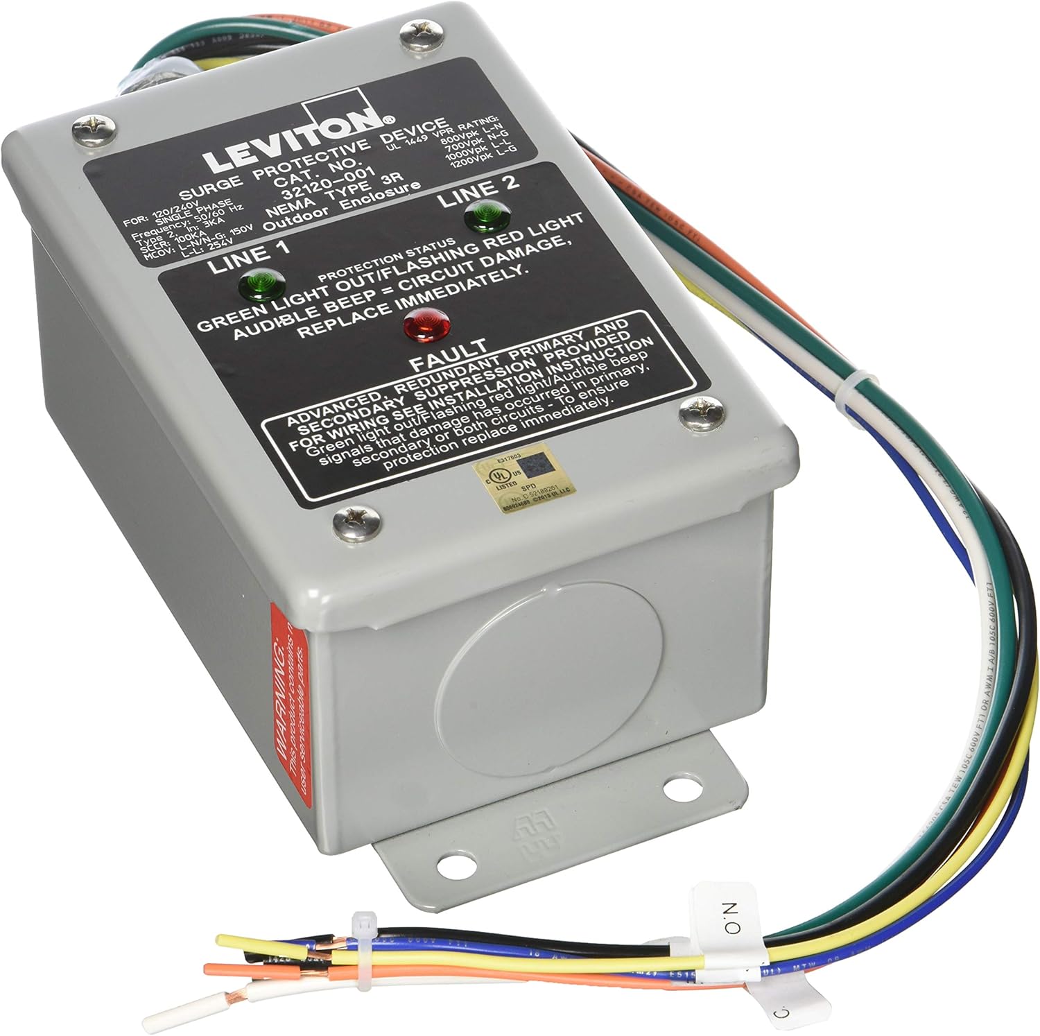 Leviton 32120-1 120240 voltios monofásico, panel de sobretensión, compatible con DHC y X10, corriente de sobretensión máxima de 80Ka L-N