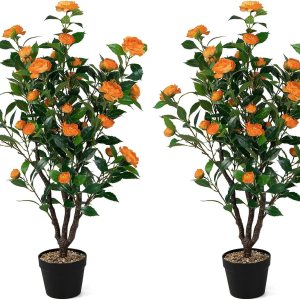 Paquete de 2 árboles artificiales de camelia de 40 pulgadas con flores falsas para decoración de interiores y exteriores Paquete de 2 árboles artificiales de camelia de 40 pulgadas con flores falsas para decoración de interiores y exteriores
