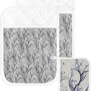 Branches Birds – Juego de 2 soportes para ollas para cocina, antideslizante y aislante de calor, juego de agarraderas de tela de toalla con Branches Birds – Juego de 2 soportes para ollas para cocina, antideslizante y aislante de calor, juego de agarraderas de tela de toalla con
