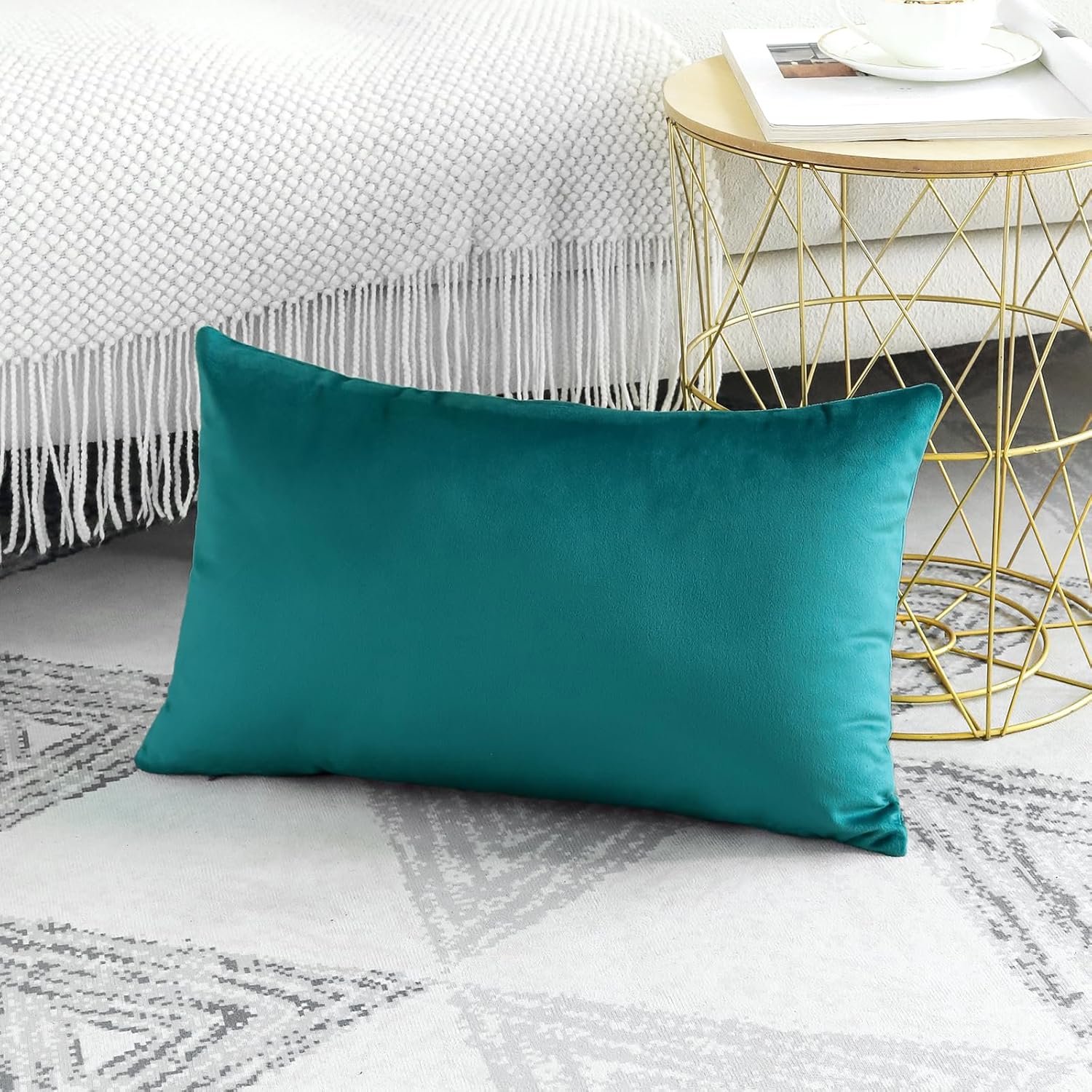 Artscope Fundas de almohada de terciopelo de lujo, fundas de almohada rectangulares decorativas, fundas de cojín suaves y sólidas para sofá,