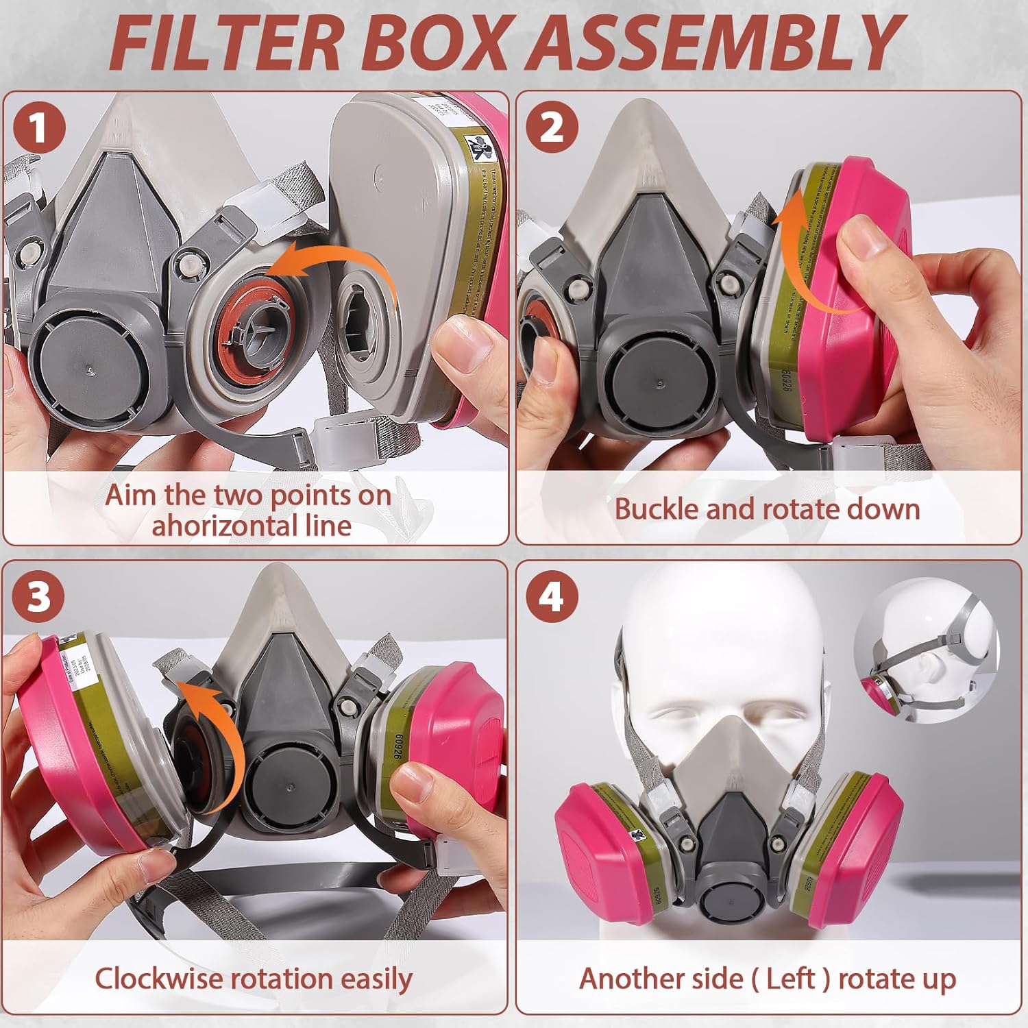LJSXFI Máscara respiradora de gas de cara completa – Máscaras de gas con filtro de carbón activado 60926, contra polvo, gases, vapor orgánico