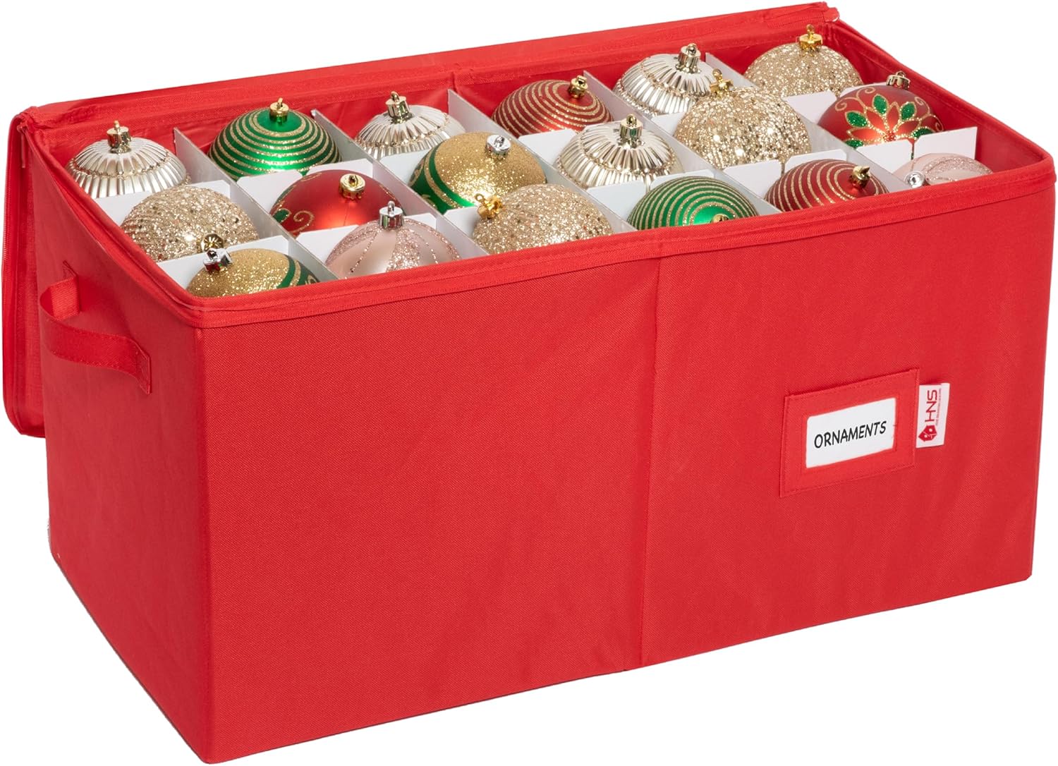 Contenedor de almacenamiento de adornos de Navidad con divisores, caja almacena adornos de hasta 54 a 4 pulgadas, con cremallera, conveniente,