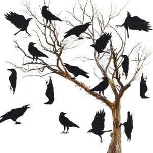 Poen 16 piezas de decoración colgante de cuervo de Halloween, 4 estilos, cuervos negros, adornos colgantes de cuervos de plástico realistas, Poen 16 piezas de decoración colgante de cuervo de Halloween, 4 estilos, cuervos negros, adornos colgantes de cuervos de plástico realistas,