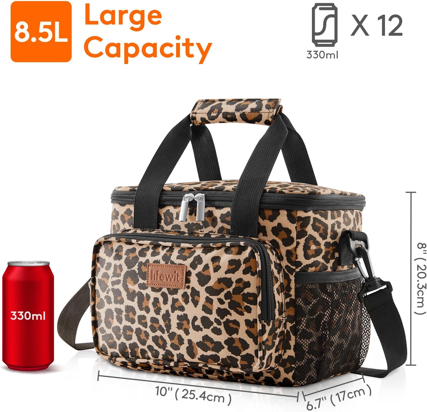 Lifewit Lonchera grande aislada, suave y refrigerante, para adultos, hombres y mujeres, leopardo, 12 latas (8.5 L)