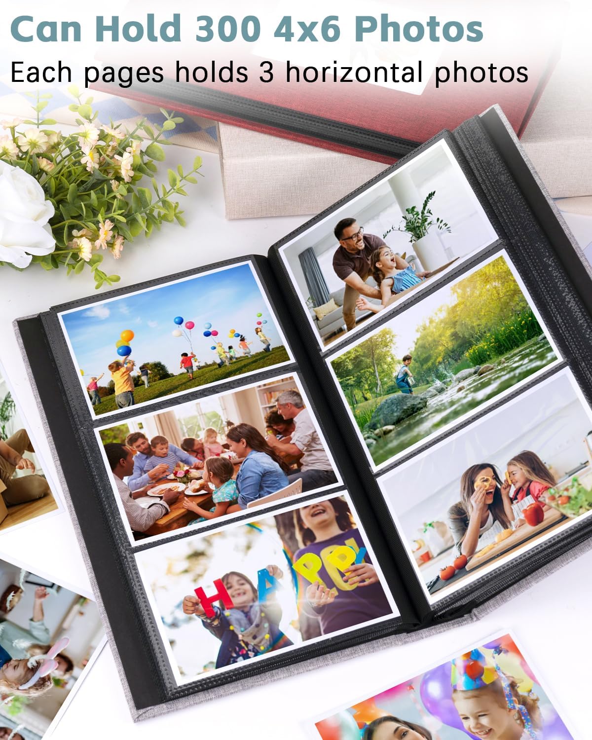Álbum de fotos de lino de 4 x 6 pulgadas, 300 fotos, cubierta de tela, álbumes de imágenes, álbumes de boda, escuela, aniversario familiar,