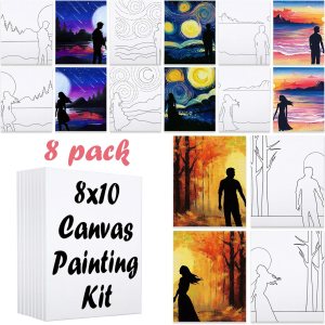 VOCHIC 8 piezas de lienzos predibujados para pintar para adultos, kit de sorbo y pintura, suministros de fiesta, juego de pintura en lienzo, juegos VOCHIC 8 piezas de lienzos predibujados para pintar para adultos, kit de sorbo y pintura, suministros de fiesta, juego de pintura en lienzo, juegos