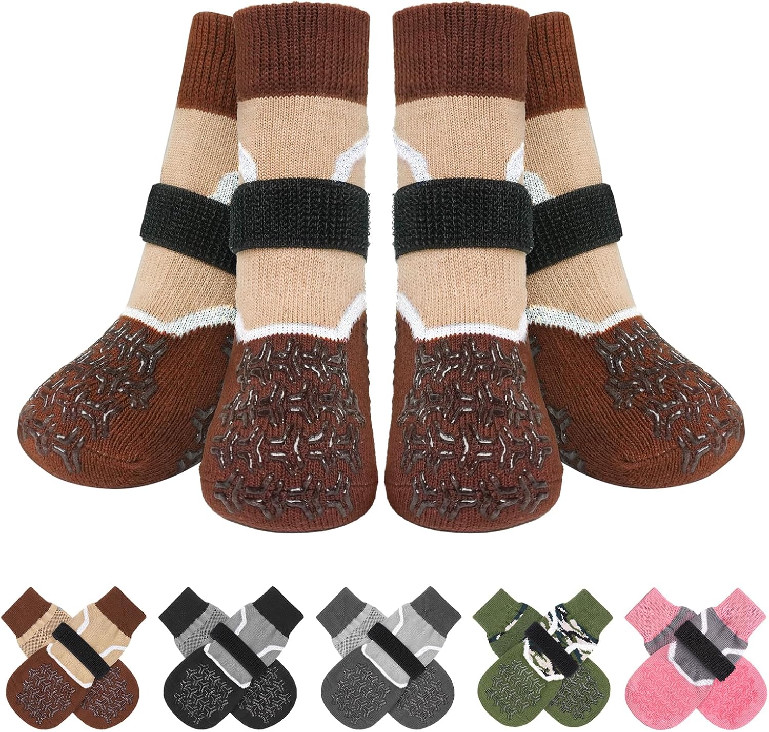 BEAUTYZOO Calcetines reflectantes antideslizantes para perros para evitar lamer las patas, zapatos de perro para suelos de madera dura en pavimentos