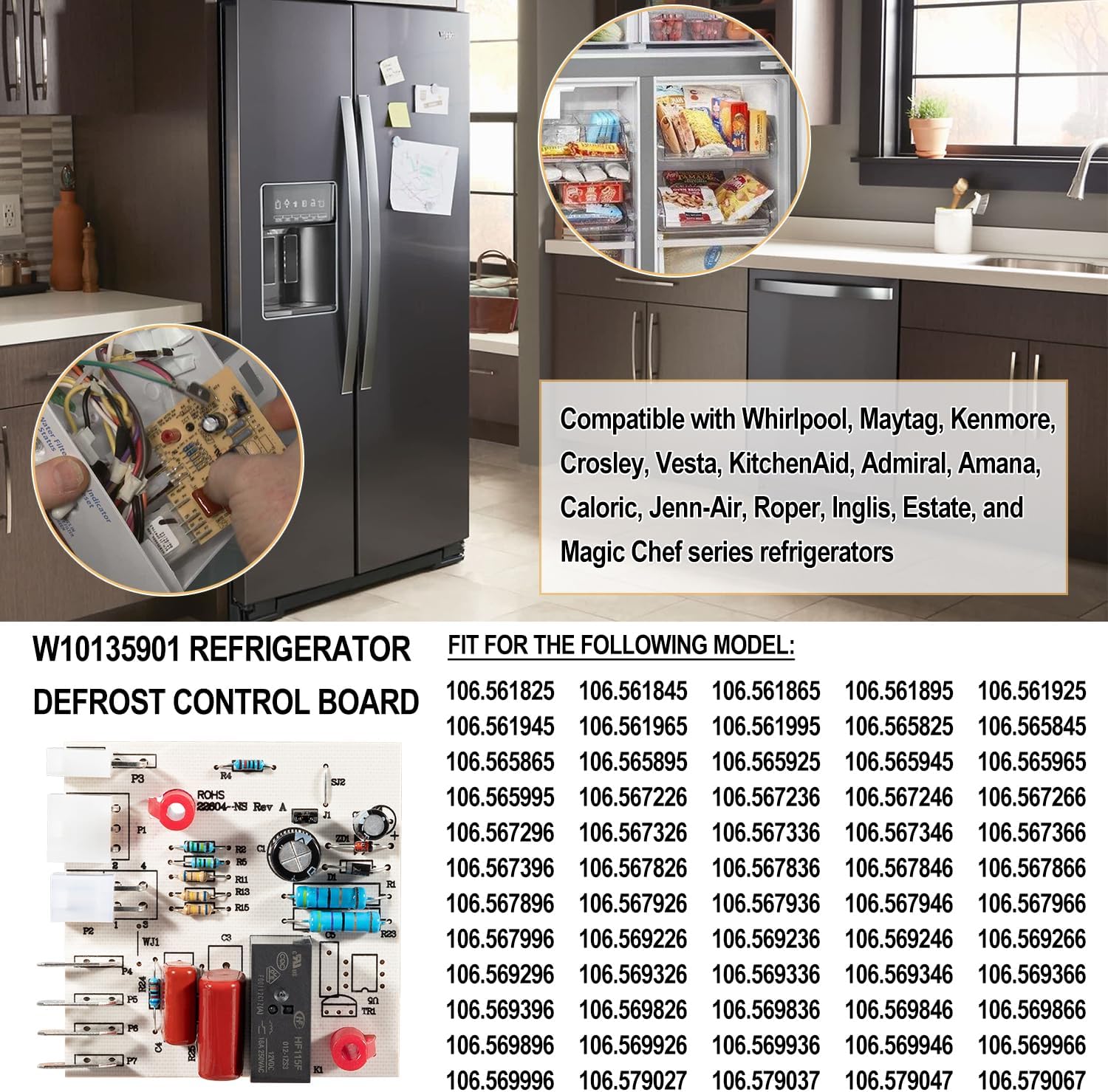 Kit electrónico de piezas de repuesto de la placa de circuito del control de descongelación del refrigerador cabido para Whirlpool W10135901,