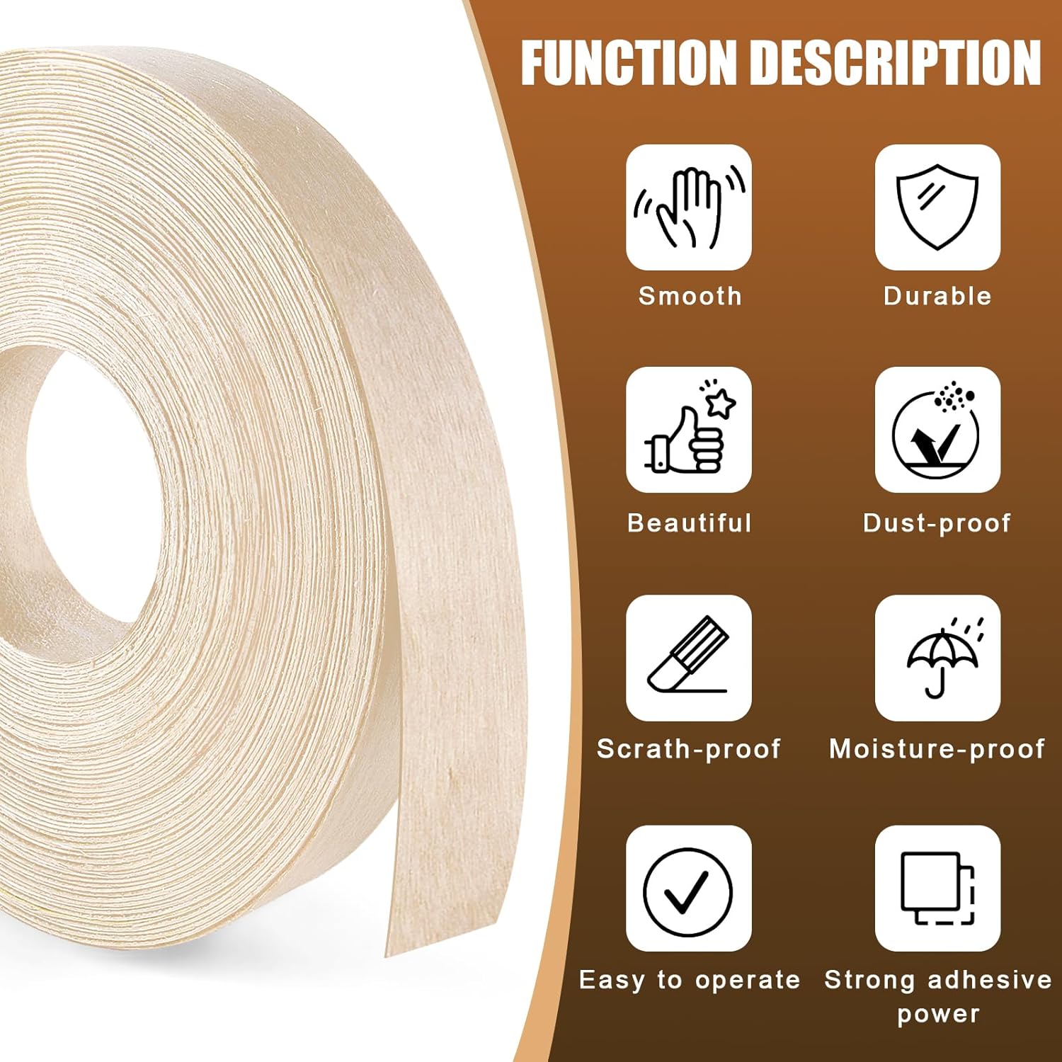Rollo de chapa de madera contrachapada de abedul Bandas de borde de chapa de madera, bandas de borde de 34 pulgadas* 25 pies, plancha con adhesivo