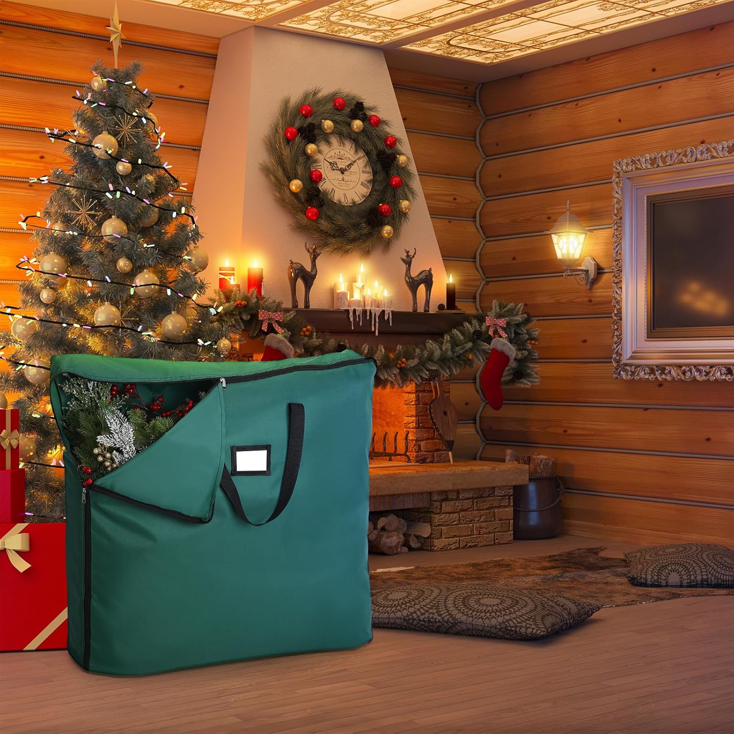 Paquete de 2 bolsas de almacenamiento para árbol de Navidad, contenedor grande de almacenamiento para árbol de Navidad de 6 pies con ventana