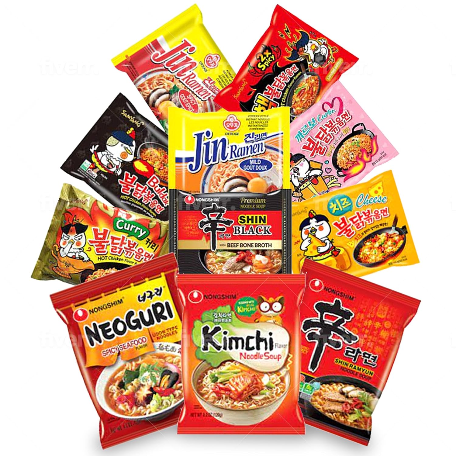 FOODIE BOXX Paquete variado de fideos ramen instantáneos coreanos con galletas y palillos (coreano)