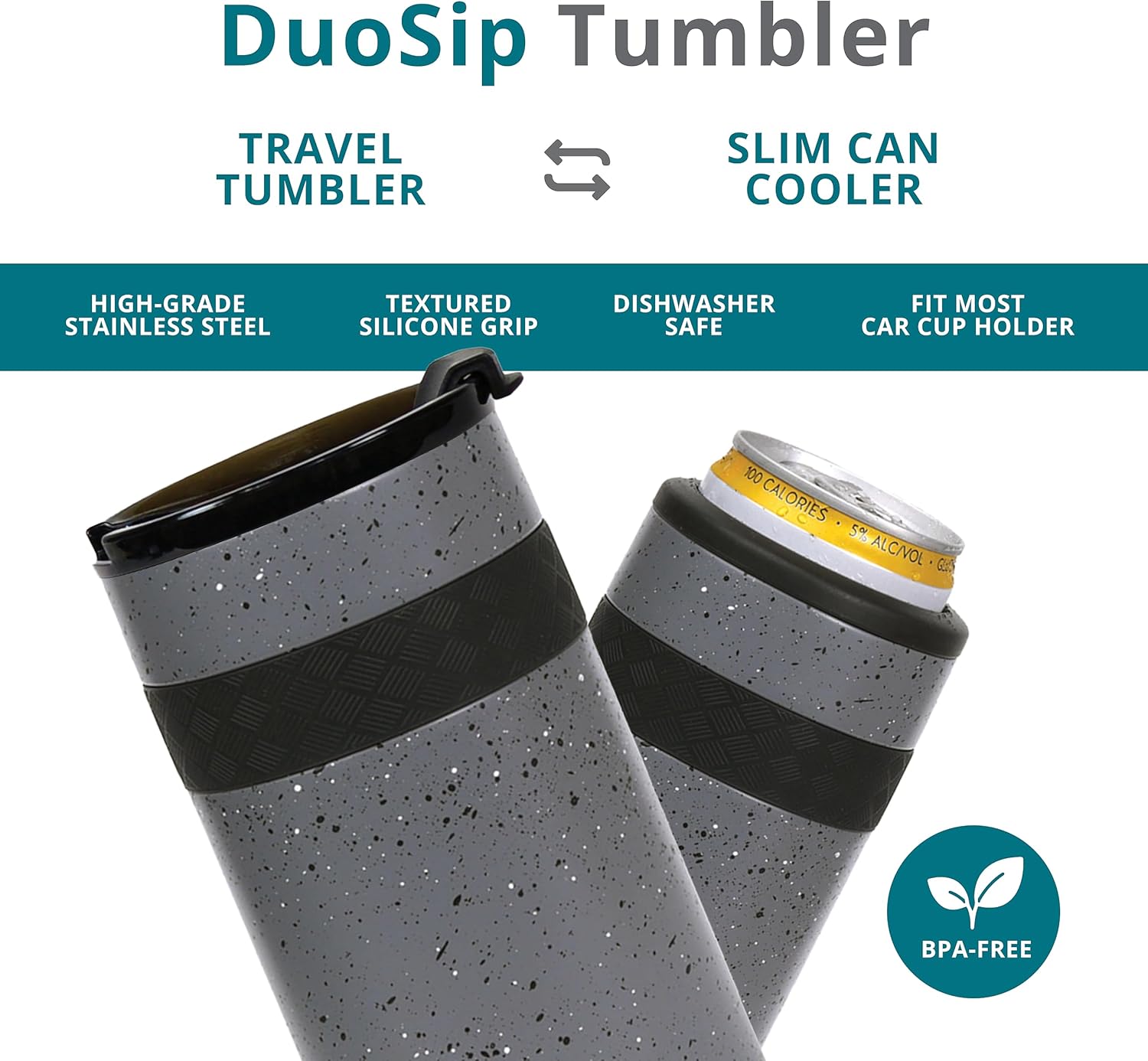 Elemental Duo-Sip – Vaso aislado 2 en 1 con tapa 100% a prueba de fugas y tapa delgada de 12 onzas, vaso de acero inoxidable de triple pared para