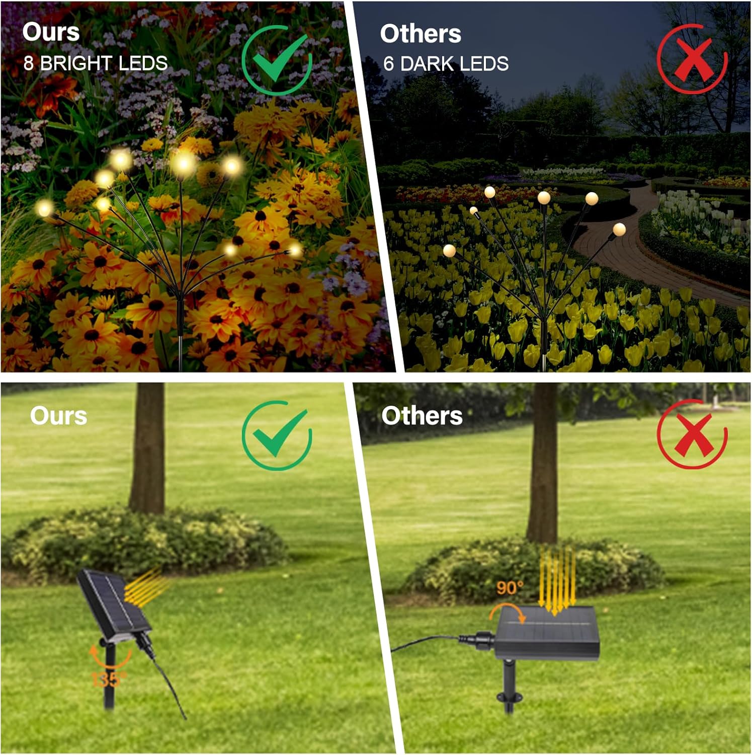 FBSPORT Luces solares de luciérnaga para jardín, paquete de 6 48 luces LED solares para exteriores, impermeables, luces solares de luciérnaga para