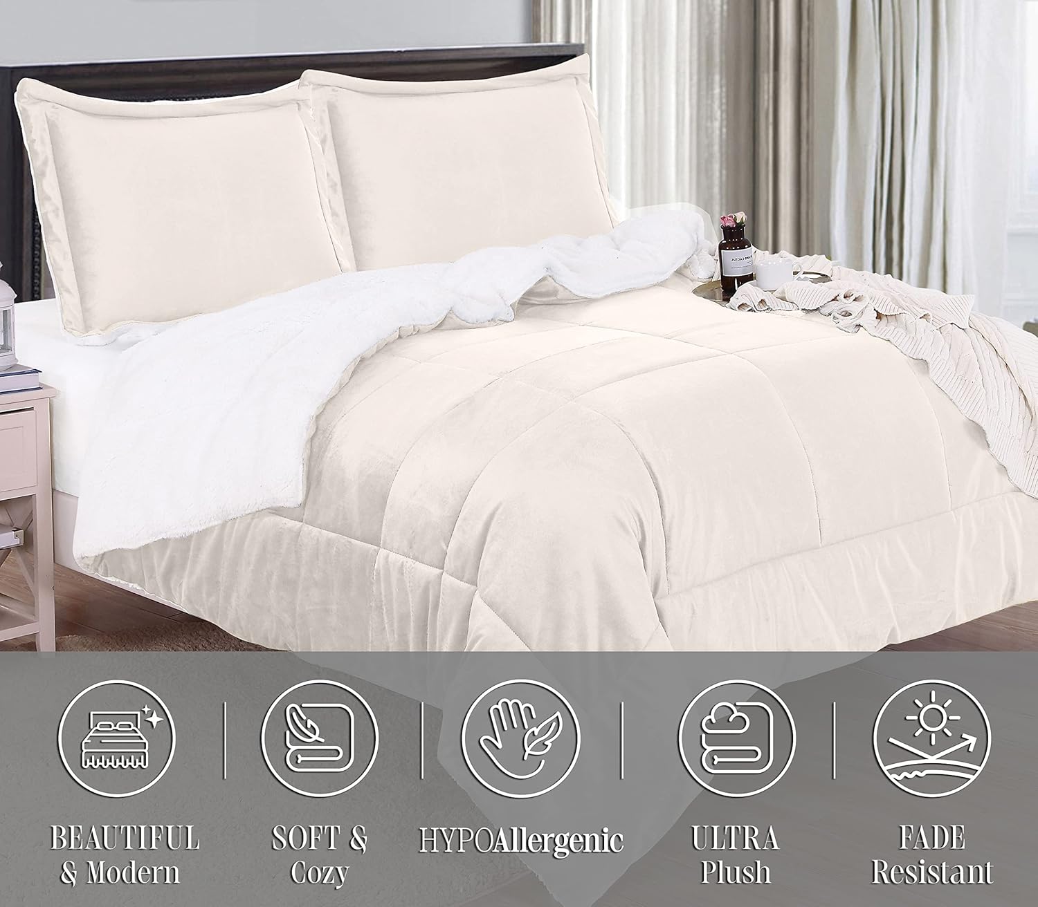 Elegant Comfort Juego de edredón sherpa súper suave de 3 piezas de calidad premium, reversible pesado de plumón alternativo de microgamuza, edredón