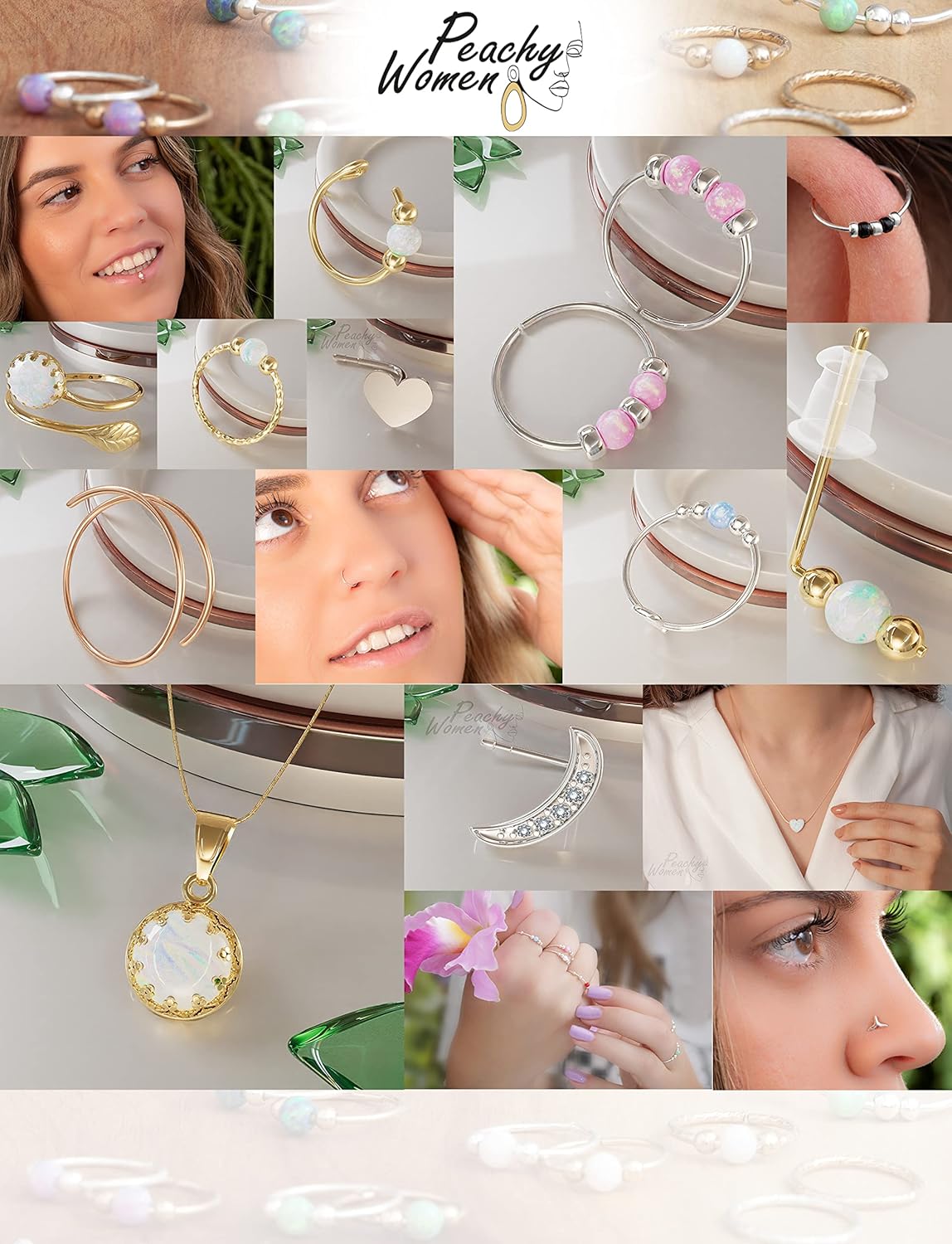 24G Nose Rings For Women 7mm Tiny White Opals 925 Silver Nose Hoops Set Hypoallergenic Nose Piercings