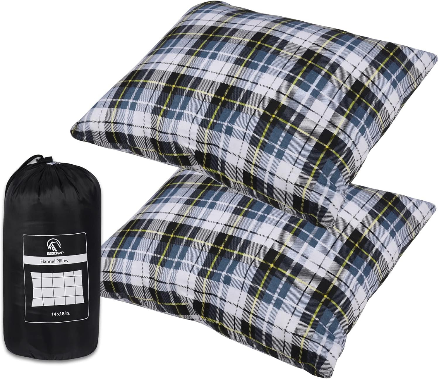 REDCAMP Almohada pequeña de camping ligera y comprimible, 2 almohadas de viaje de franela con funda de almohada extraíble