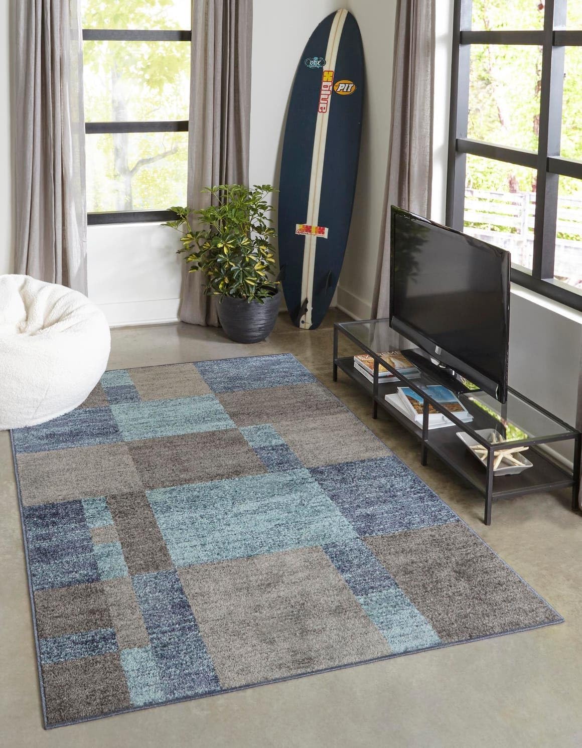Unique Loom Autumn Collection – Alfombra rectangular de 7 pies 1 pulgada x 10 pies, color azul gris y marrón claro